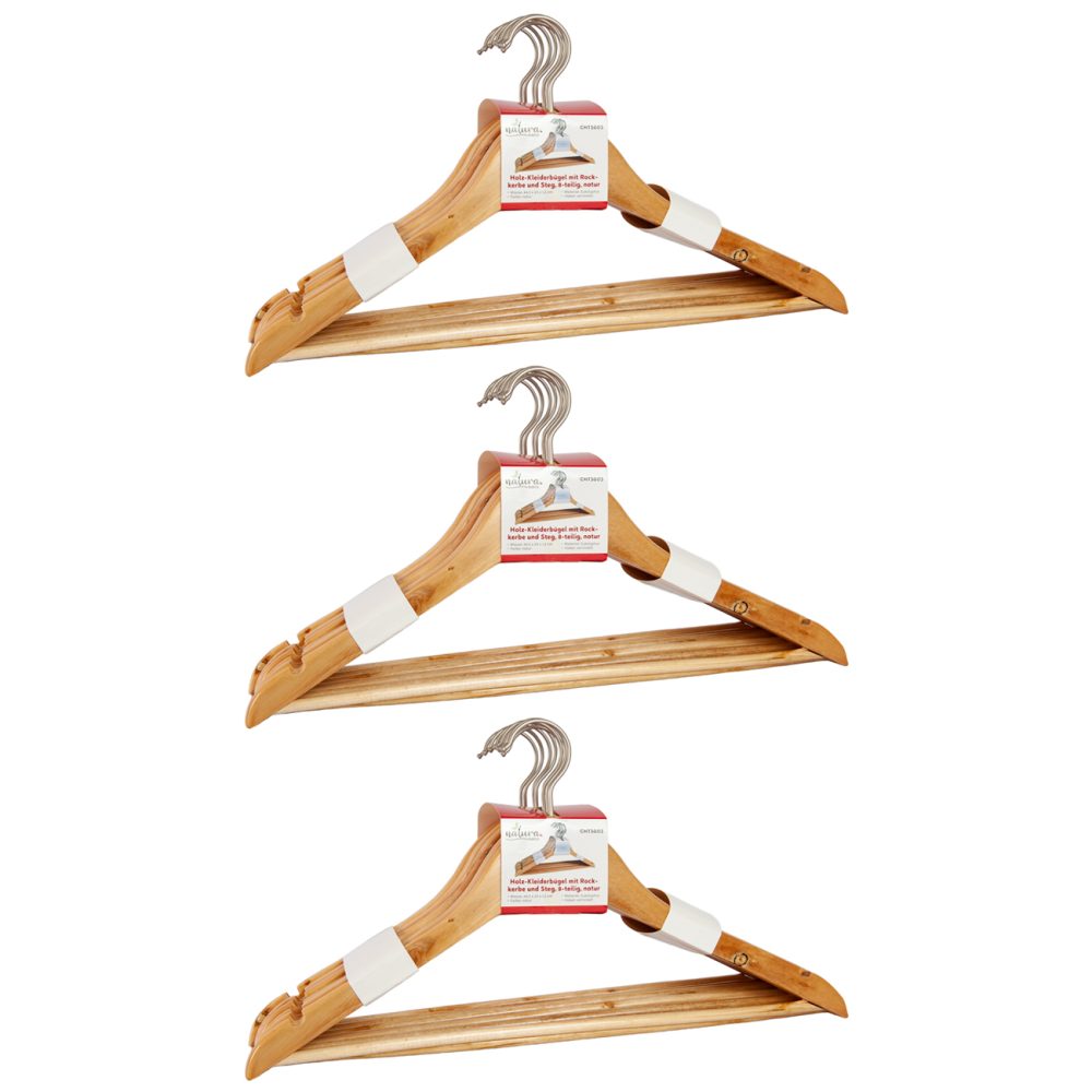 24 Kleiderbügel aus Holz mit Rockkerbe und Hosensteg