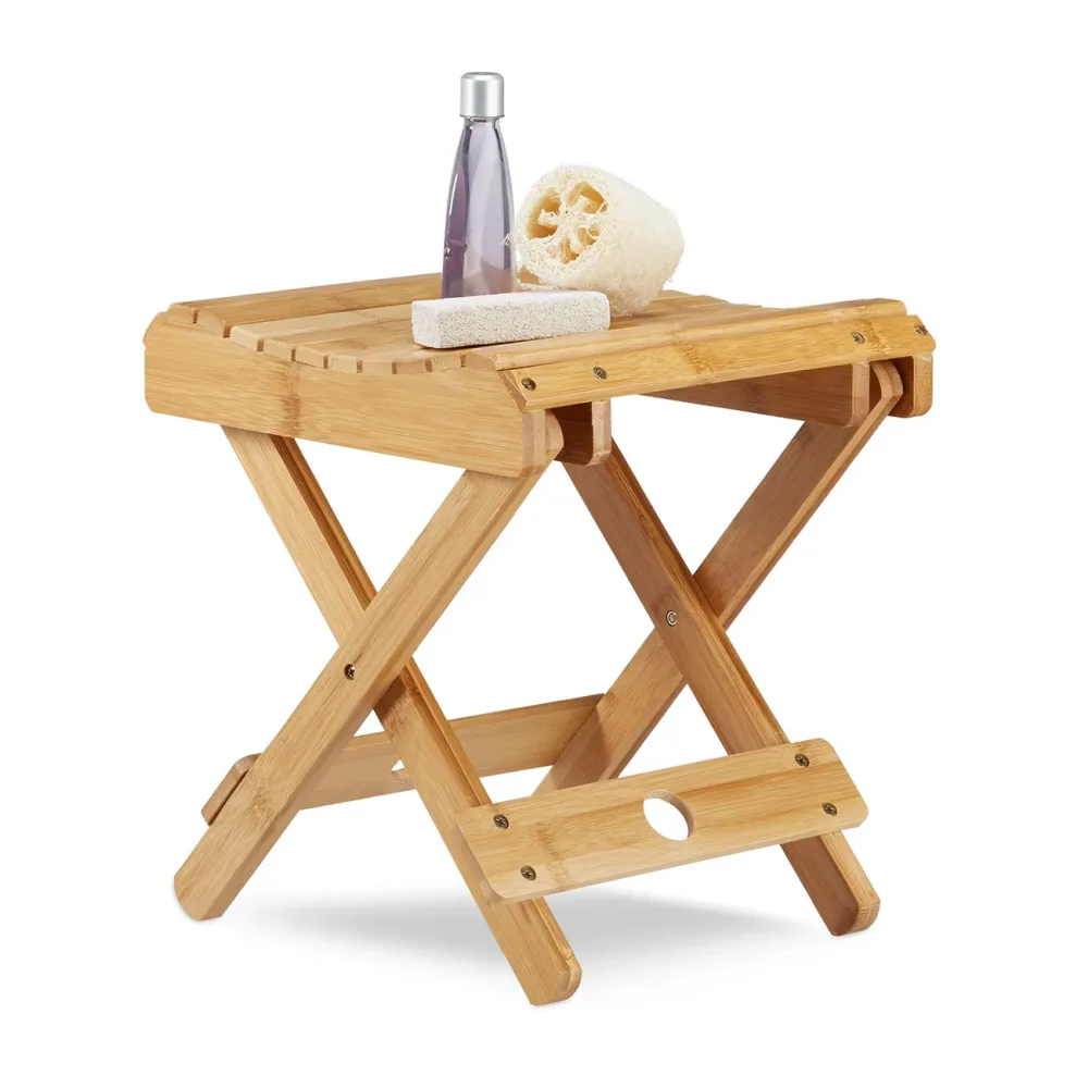 Praktischer Hocker aus Bambus, zusammenklappbar, 31,5 x 27,5 x 28,5 cm
