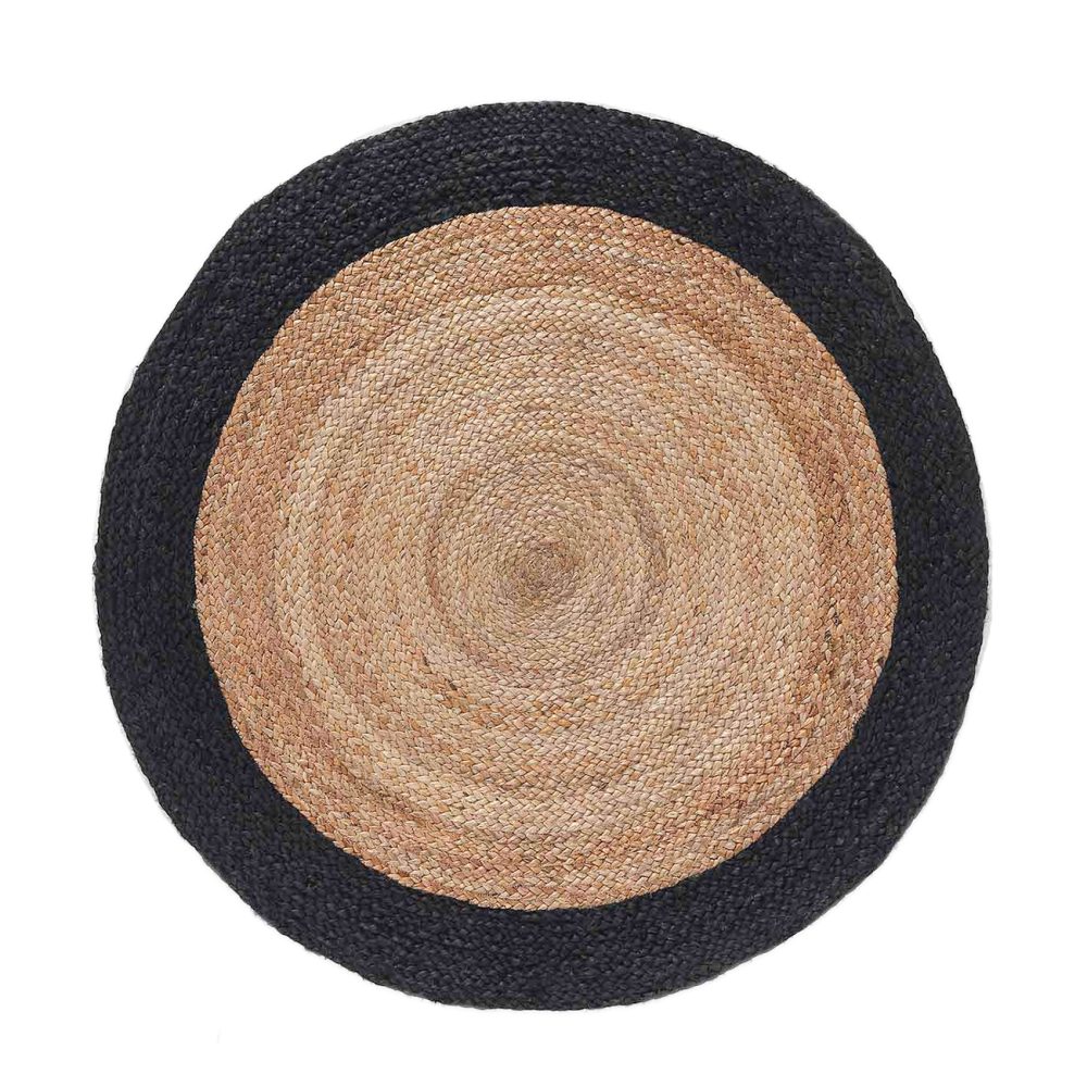 Runder Teppich aus Jute, schwarz, beige, Ø 90 cm