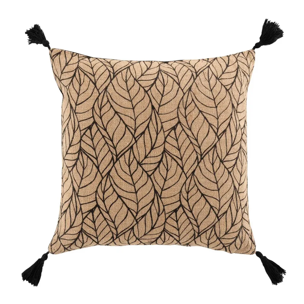 Kissenhülle aus Jute und Baumwolle, mit Bommel, braun, 40 x 40 cm