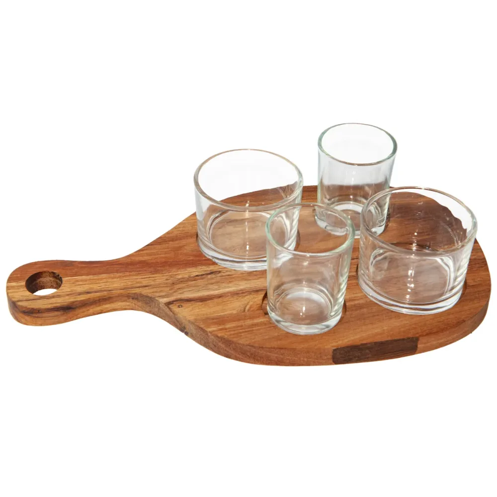 Servierbrett mit 4 Dipgläsern, Apéro Servier-Platte