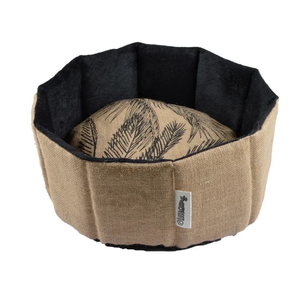 Runder Haustier-Korb, Jute und Polyester, schwarz, braun, 38 x 16 cm