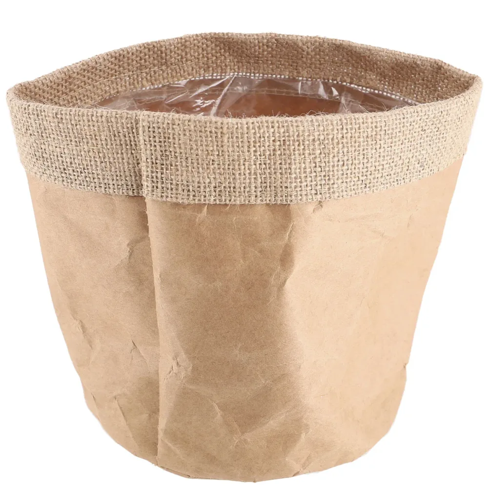 Pflanzsack aus Papier mit Wolle verstärkt, Übertopf mit Innenfolie, natur, 16 x 17 cm