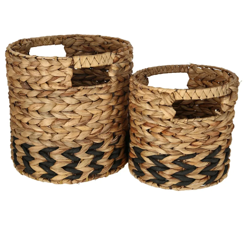 2er-Set Natur Körbe aus Gras-Geflecht, Korb Übertöpfe braun, schwarz