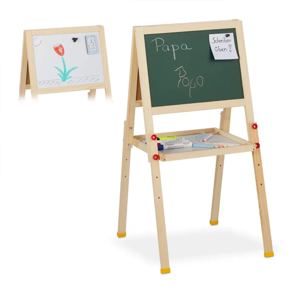 Standtafel aus Kiefernholz, Metall und Kunststoff, Kinder-Spiel Tafel, magnetisch