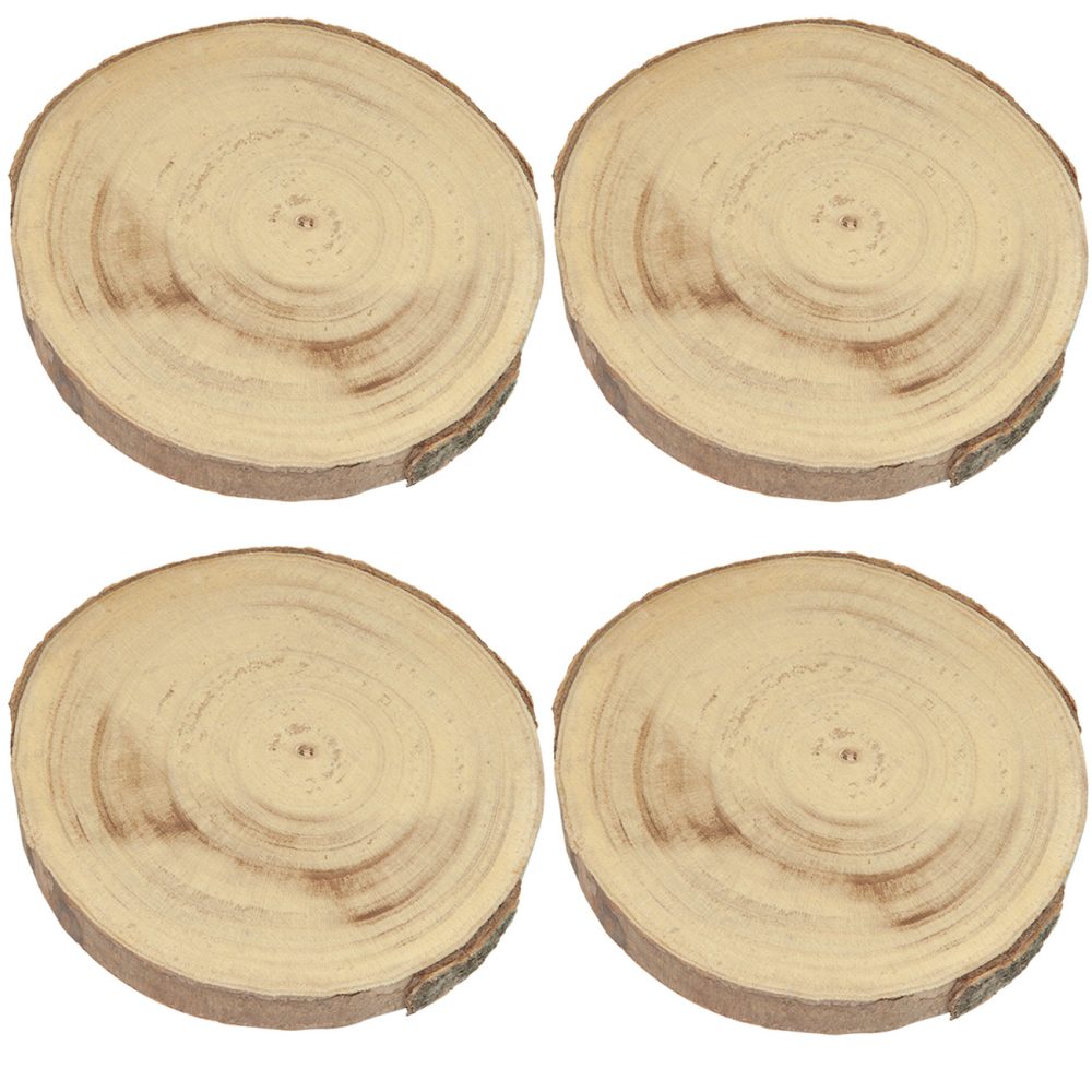 4er-Set Untersetzer aus Holz, Baumstamm Scheiben als Dekoration aus Holz, 20 x 20 x 3 cm