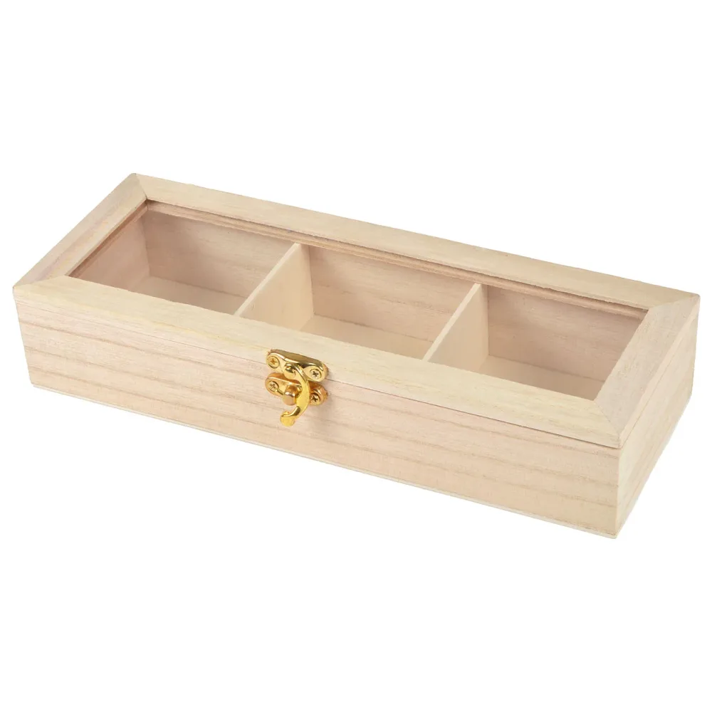 Teebeutelbox aus Holz, Kästchen für Tee mit 3 Fächern, 23 x 8,5 x 4,5 cm