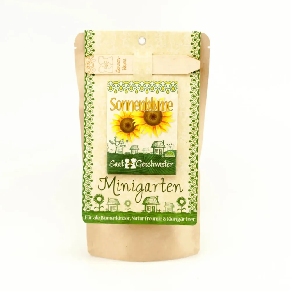 Saatgut Set für Sonnenblumen, Samen mit Gartenerde, Saatgut, Anleitung, Pflanzstäbchen