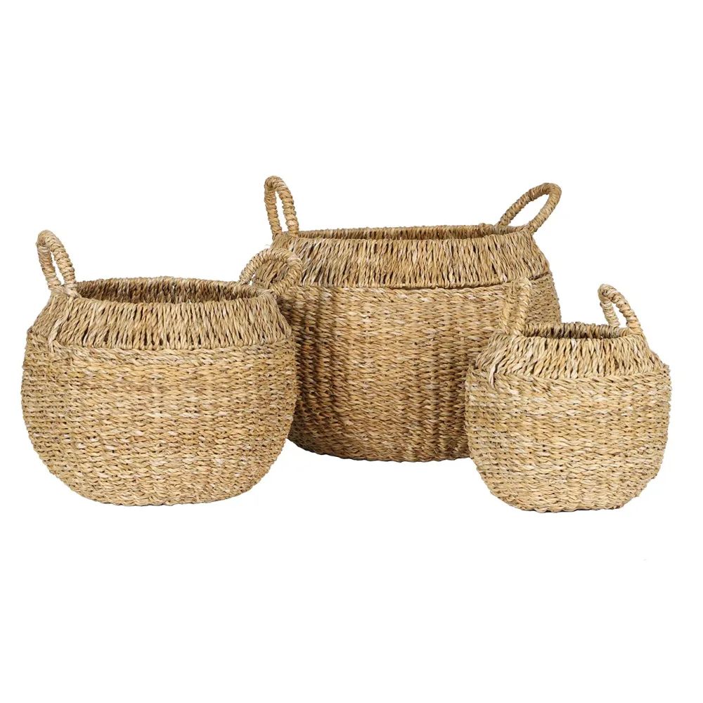 Körbe-Set 3-teilig aus Seegras, runde Körbe mit Henkel, verschiedene Grössen, braun