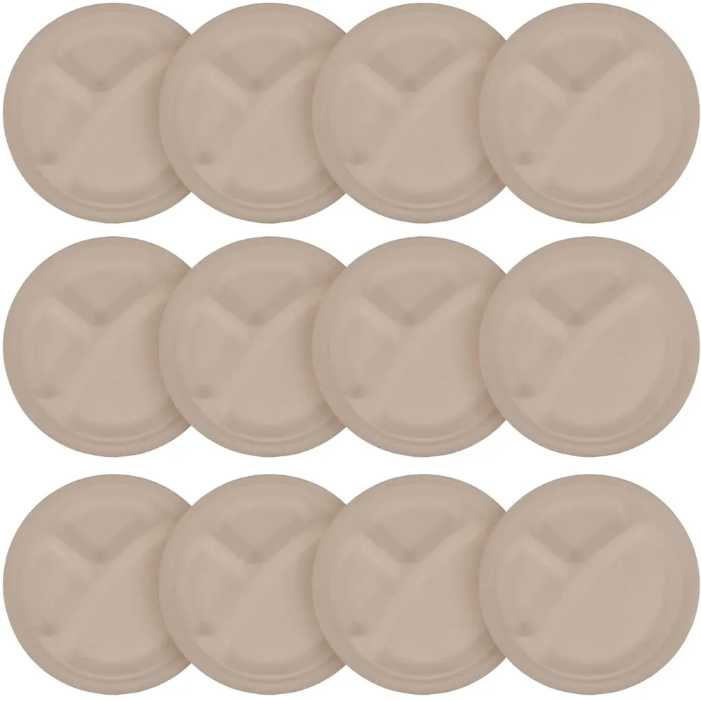 Teller rund aus Zuckerrohr 12er-Set, Teller biologisch abbaubar, 23 x 23 cm
