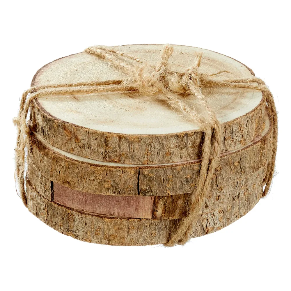 Untersetzer aus Holz 4er-Set, Baumstamm Scheiben als Dekoration, je 12 x 2 x 12 cm