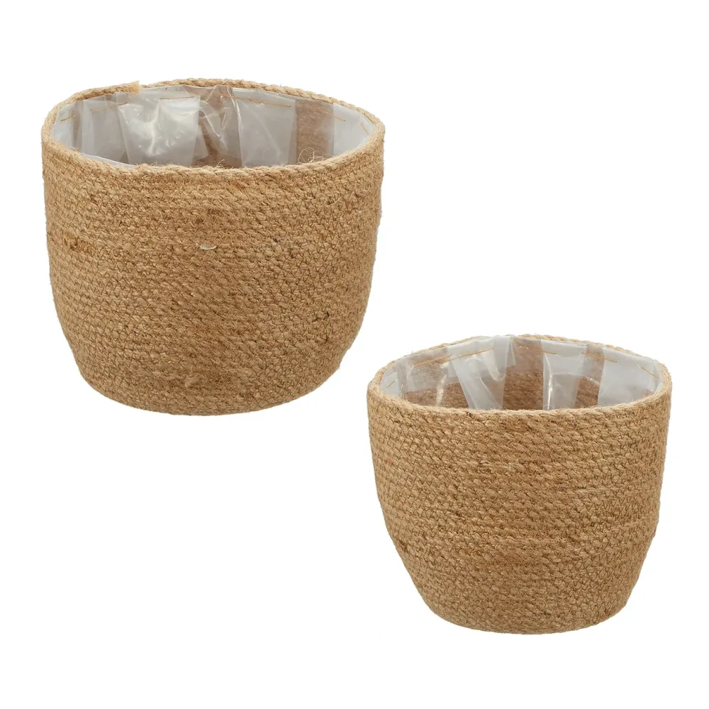 Korb-Set aus Hanf, 2 Pflanzkörbe rund, braun, 20 x 20 x 13 cm, 23 x 23 x 17 cm