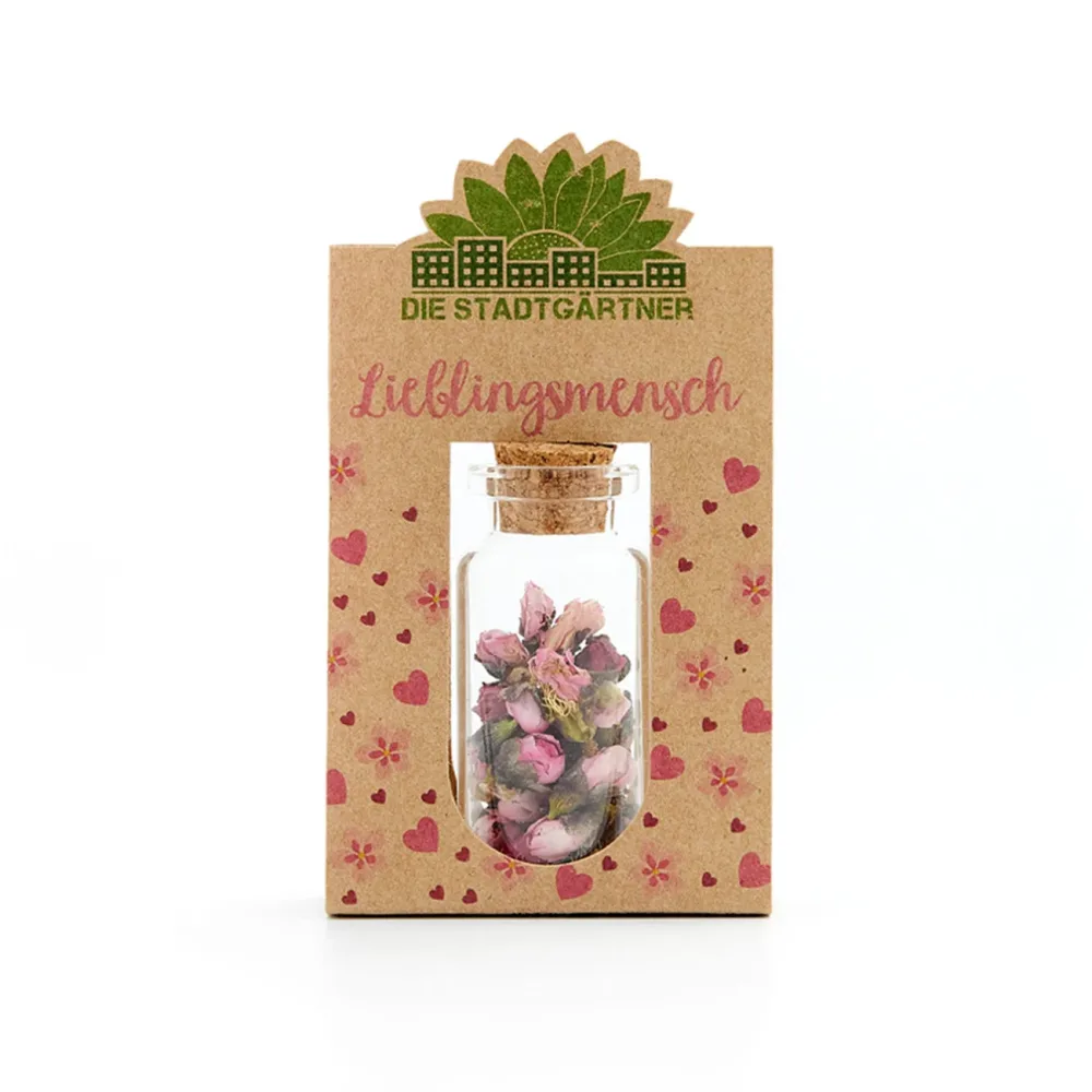 Geschenk Lieblingsmensch Blüten im Glas mit Korkverschluss, Blüten zum Verschenken