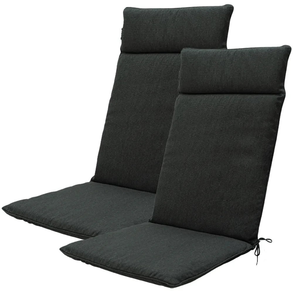 Hochlehner-Auflage 2er-Set, Gartenstuhlkissen wasserabweisend, dunkelgrau, 120 x 50 cm