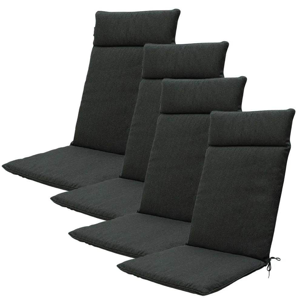 Hochlehner-Auflage 4er-Set, Gartenstuhlkissen wasserabweisend, dunkelgrau, 120 x 50 cm