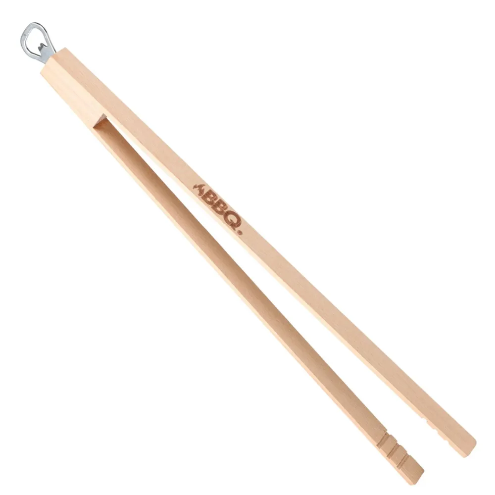 Grillzange mit Flaschenöffner, Kochzange aus Holz, Länge 48 cm
