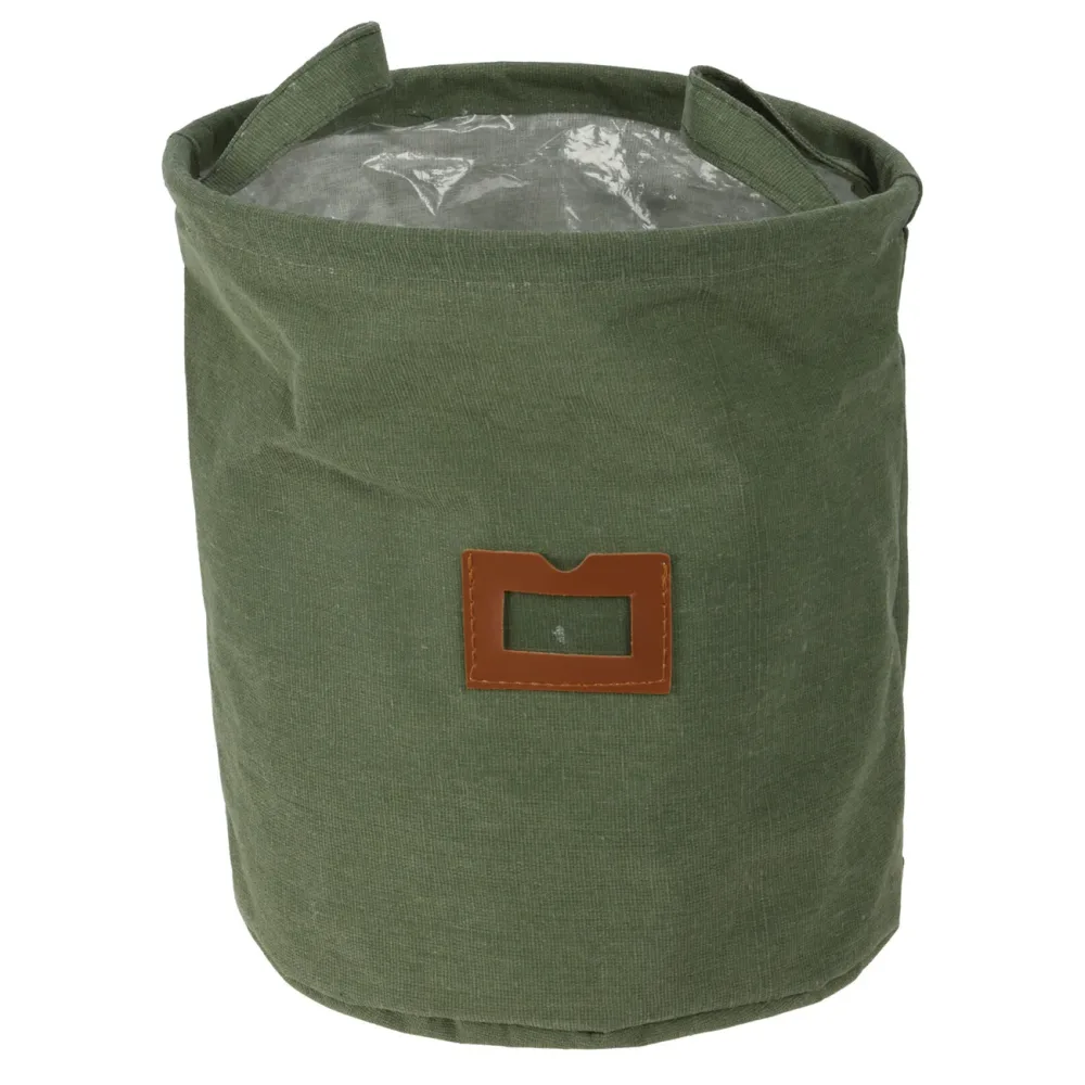 Textil-Übertopf aus Baumwolle,grün, Pflanzsack mit Schutzfolie, 24 x 26 cm