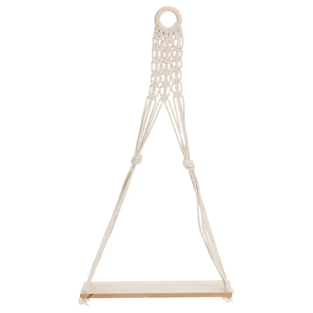 Seil-Hängeregal Makramee, Regal eine Ebene im Boho Chic, 30 x 10 x 59 cm