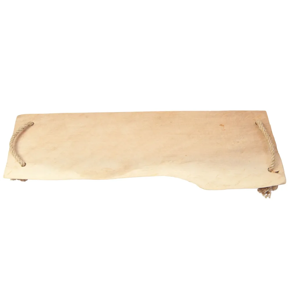 Servierplatte aus Kautschukholz, Servierbrett mit Griffen aus Jute, 50 x 20 cm