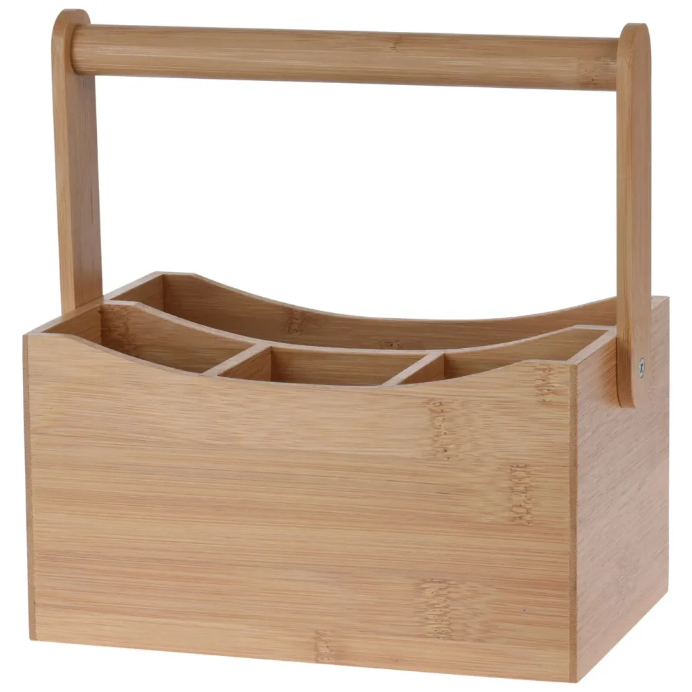Besteckhalter und Serviettenhalter aus Bambus, mit Tragegriff, 22 x 14 x 23,5 cm