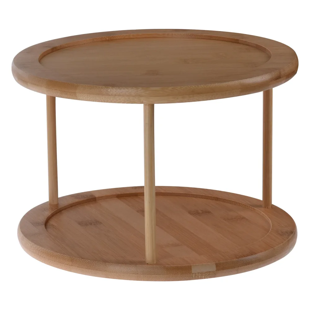 Servierplatte aus Bambus, Etagere 2-stufig und um 360° drehbar, braun, Ø 25 x H 17,5 cm