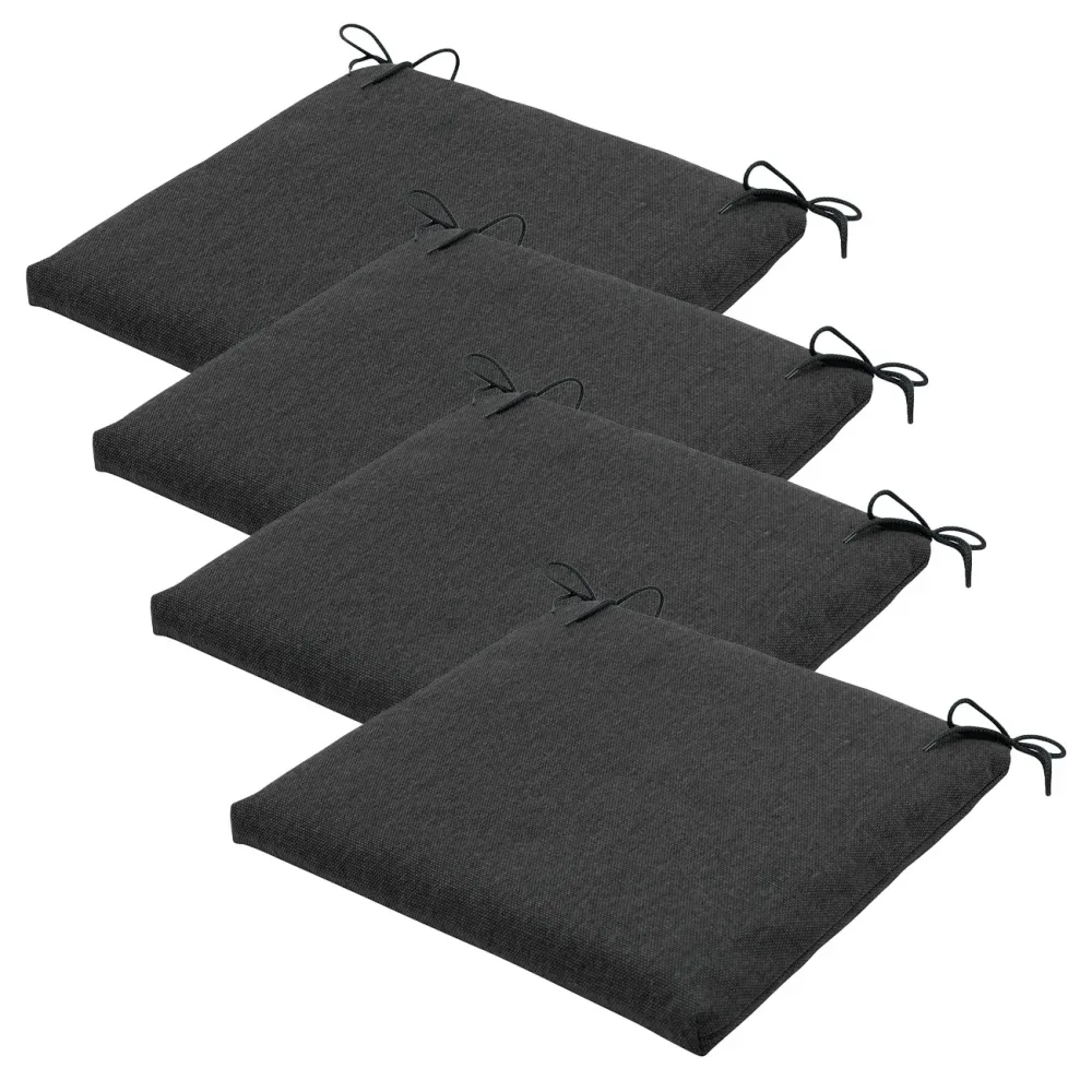 Stuhlkissen Outdoor 4er-Set Bändchen, Sitzkissen wasserabweisend, dunkelgrau, 40 x 40 cm