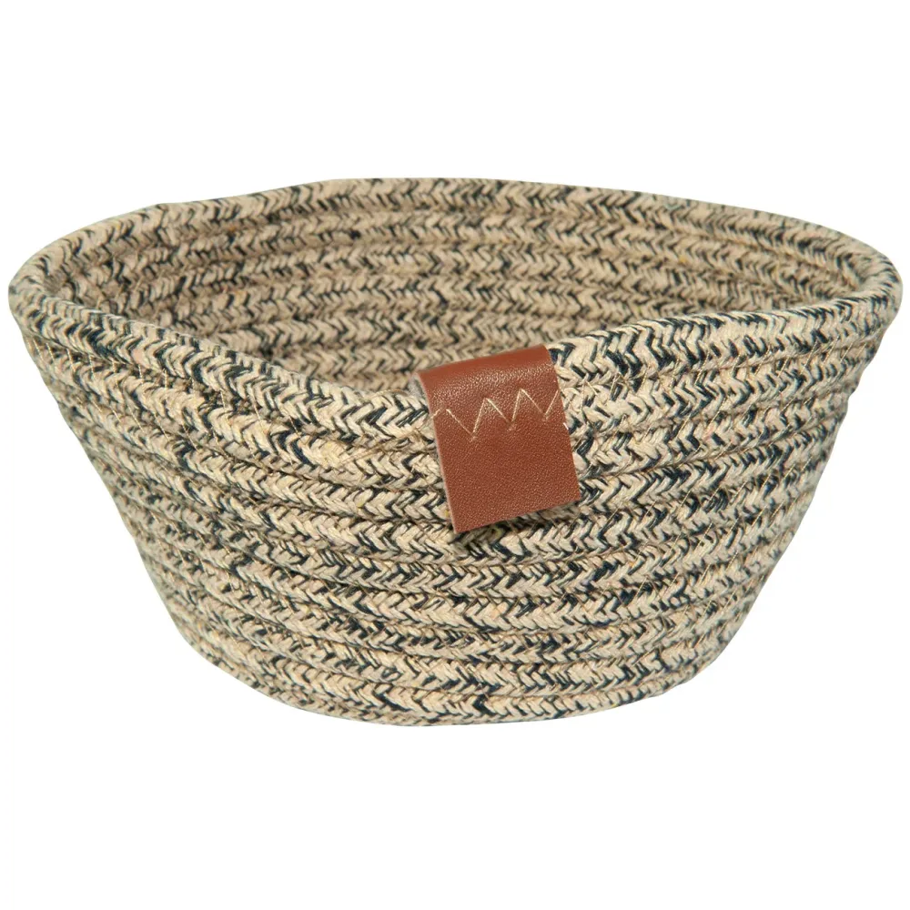 Brotkorb aus Baumwolle, Mehrzweckkorb, beige schwarz melange, Ø 18 x H 8 cm