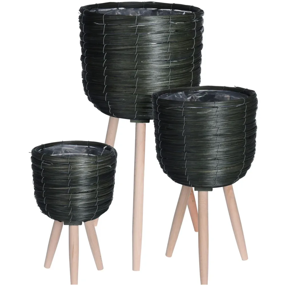 Blumentopfständer 3er Set, Holzgeflecht, grün, Pflanzenständer