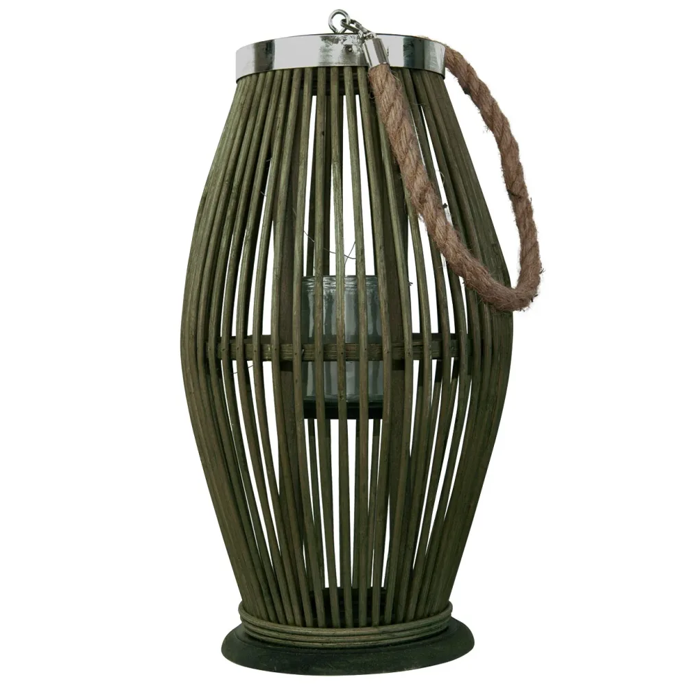 Laterne aus Bambus mit Windlicht aus Glas, grün, Ø 21 x Höhe 38 cm