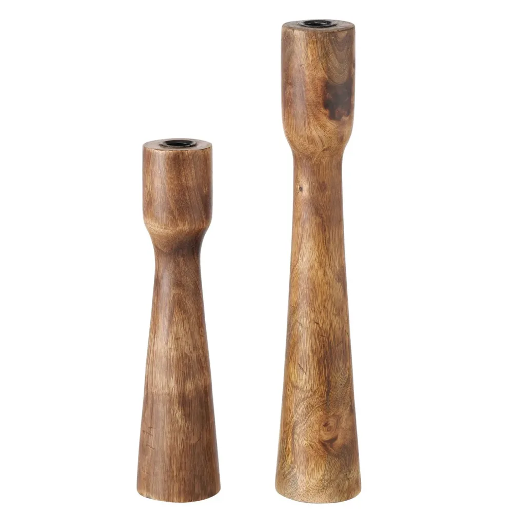 Kerzenständer glatt 2er-Set aus Mangoholz, Kerzenhalter in unterschiedlichen Grössen