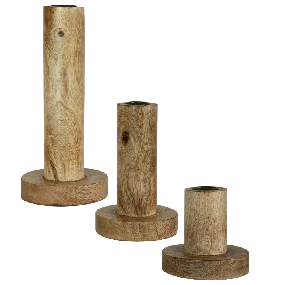 Kerzenständer Sockel 3er-Set aus Mangoholz, Kerzenhalter in unterschiedlichen Grössen