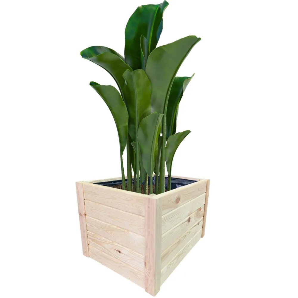 Blumenkasten aus Holz, Pflanzkübel mit Innenfolie, braun, 60 x 40 x 40 cm