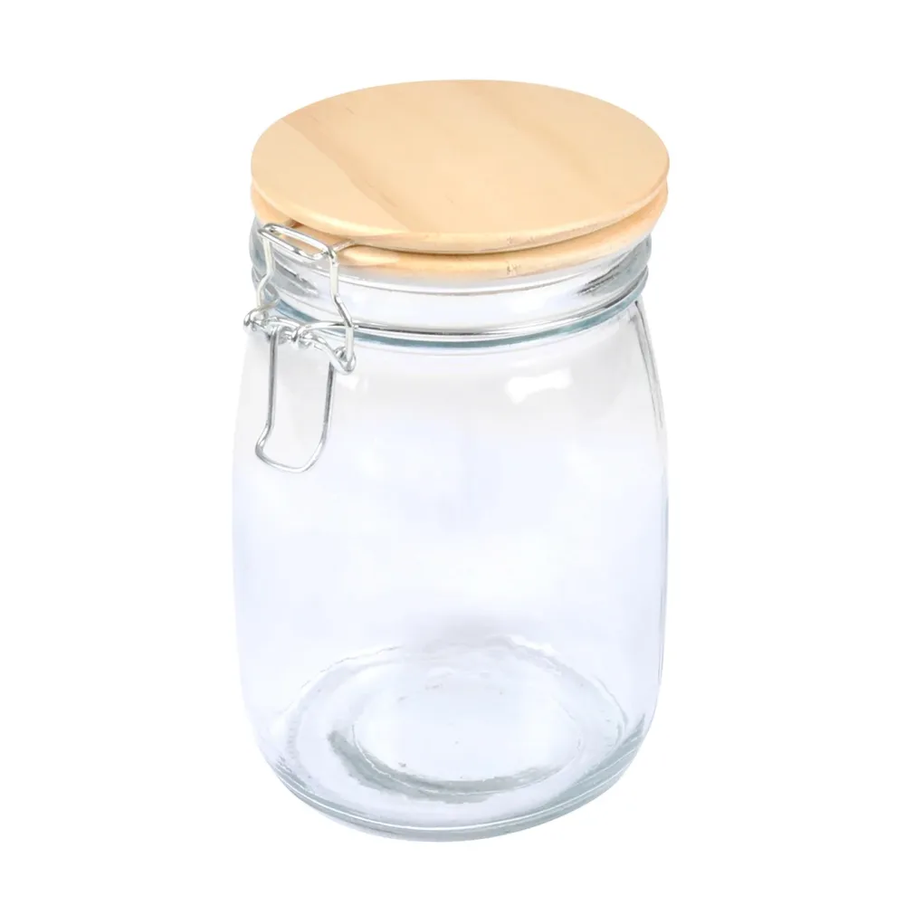 Vorratsglas mit Bügelverschluss, Glasdose mit Bambus-Deckel, 0,7 l