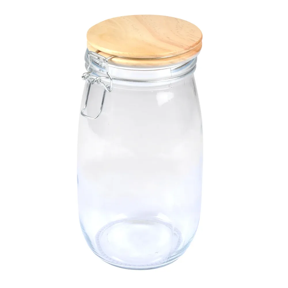 Vorratsglas mit Bügelverschluss, Glasdose mit Bambus-Deckel, 1,4 l