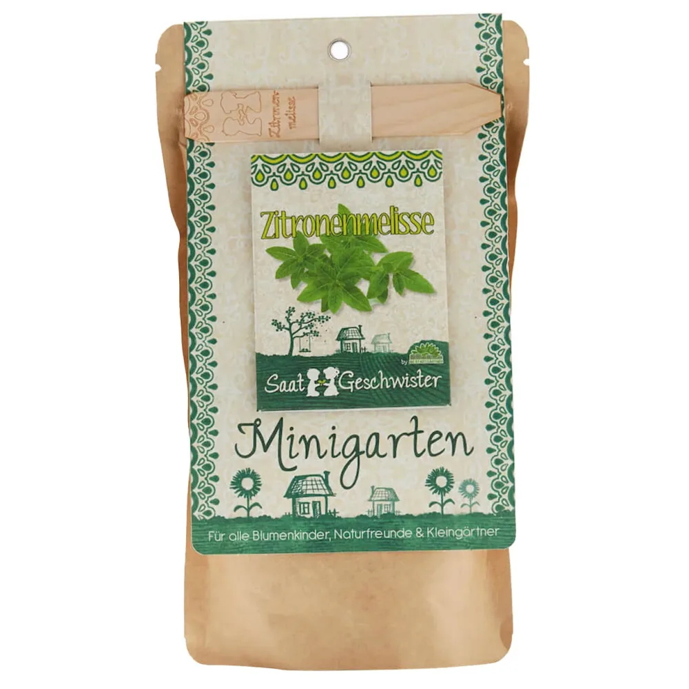 Saatgut Set Zitronenmelisse, Samen mit Gartenerde, Anleitung, Pflanzstäbchen