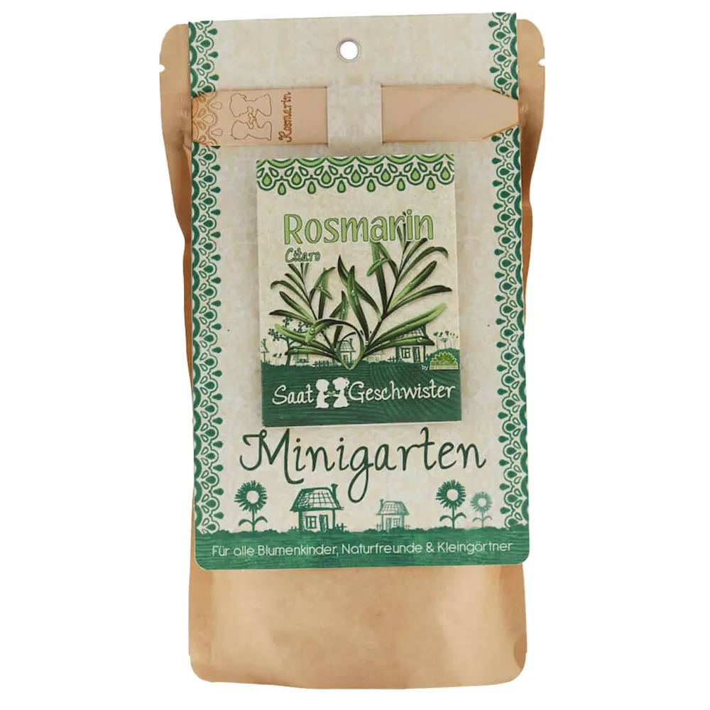 Saatgut Set Rosmarin, Samen mit Gartenerde, Anleitung, Pflanzstäbchen