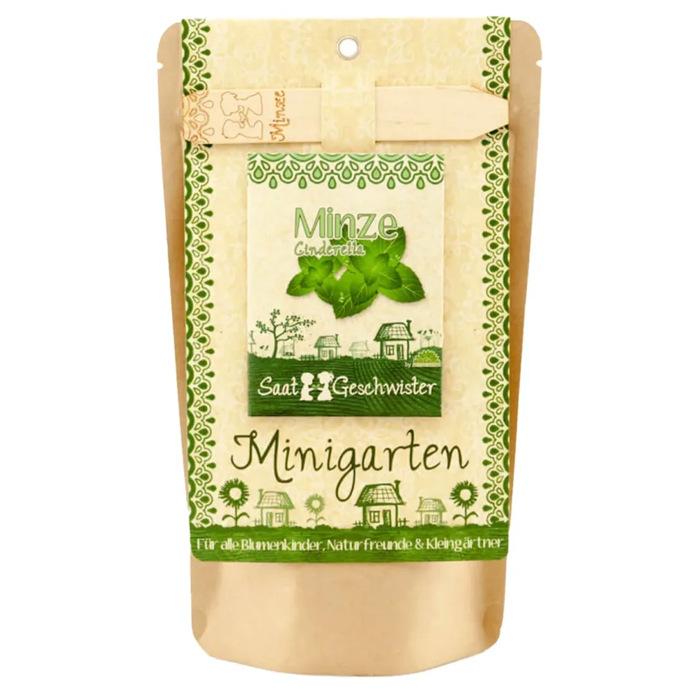 Saatgut Set Minze, Samen mit Gartenerde, Anleitung, Pflanzstäbchen