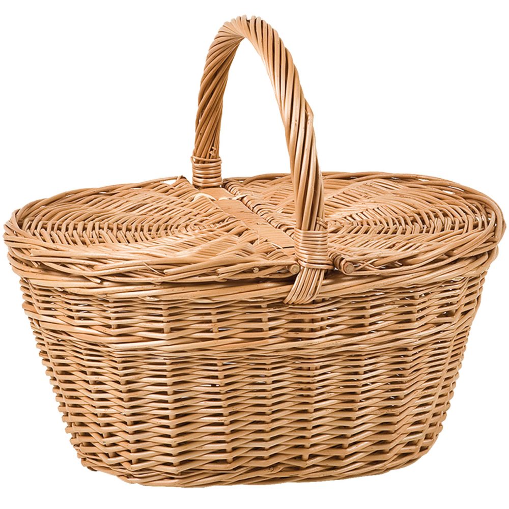 Korb aus gesottener Vollweide, Korb oval mit Deckel und Henkel, braun, 28 x 19 x 34 cm