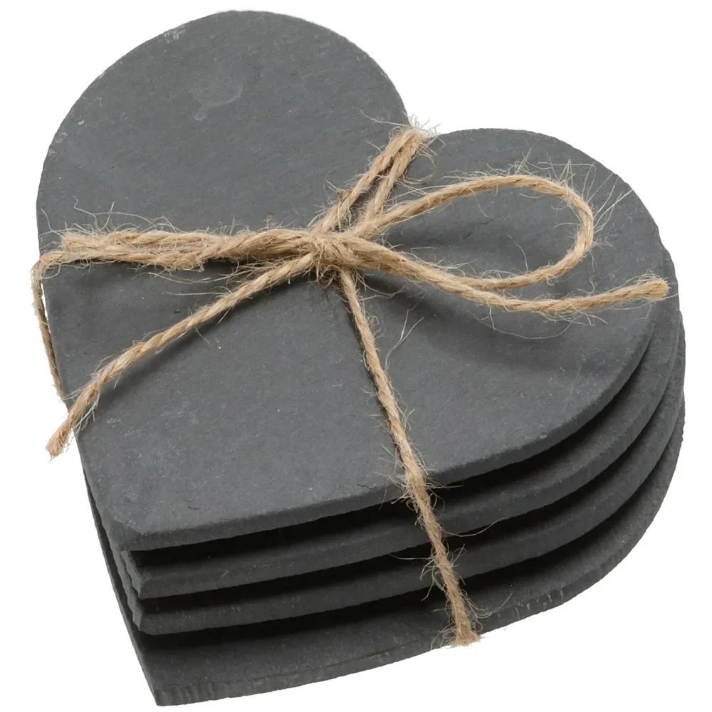 4er-Set Herz-Schiefer-Untersetzer, Glasuntersetzer in Herz Optik, je 10 x 10 cm