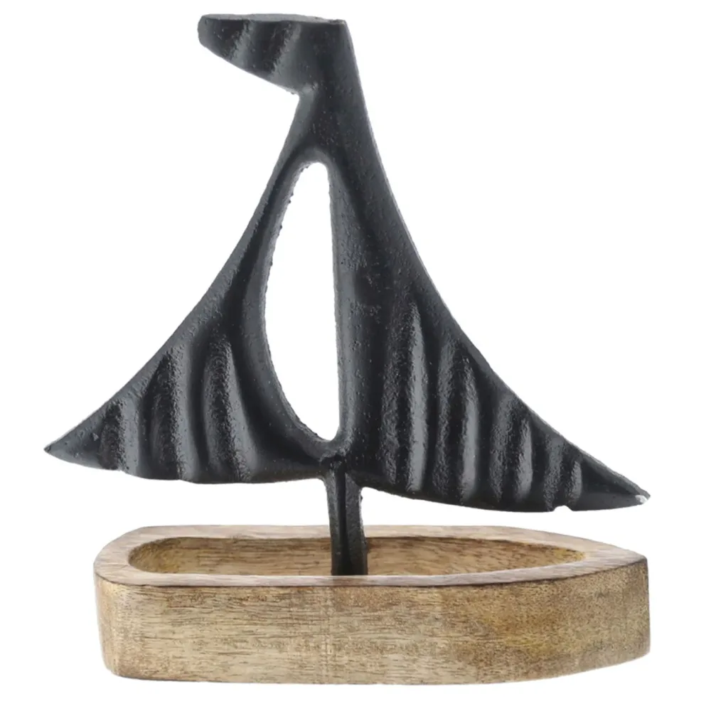 Aufsteller Segelboot auf Mangoholz, 17 cm