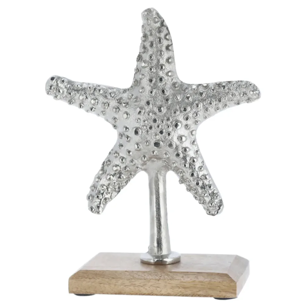 Deko Seestern, silber, maritimer Aufsteller, 22 cm