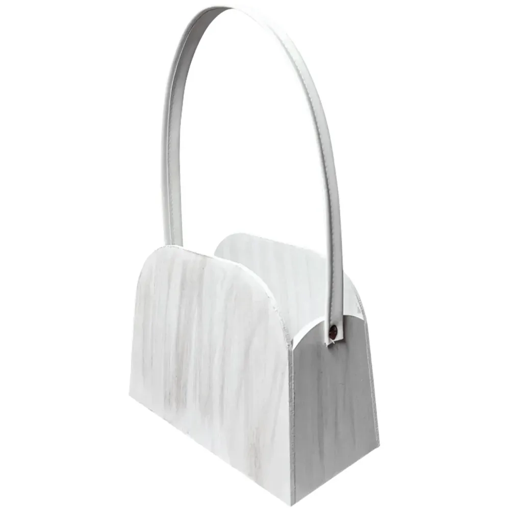Taschen-Korb aus Holz, weiss, 20 x 9 x 15 cm