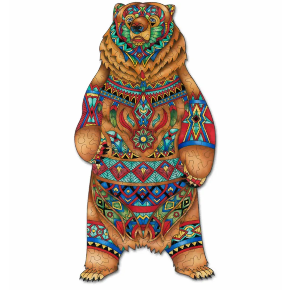 Buntes Holzpuzzle Bär, 157-Teile, Tier-Puzzle, 25 x 50 cm