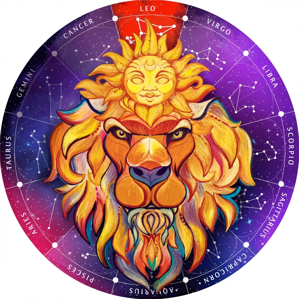 Sternzeichen Holz Puzzle Löwe, 180 Teile, Horoskop Ø 24 cm