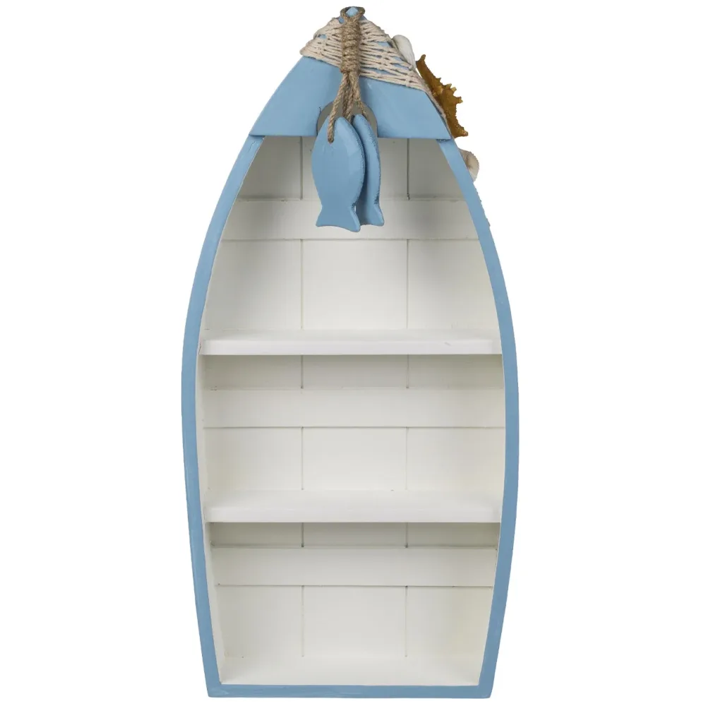 Deko-Boot aus Holz mit maritimer Deko, Mini-Regal, ca. 42 x 19,5 cm