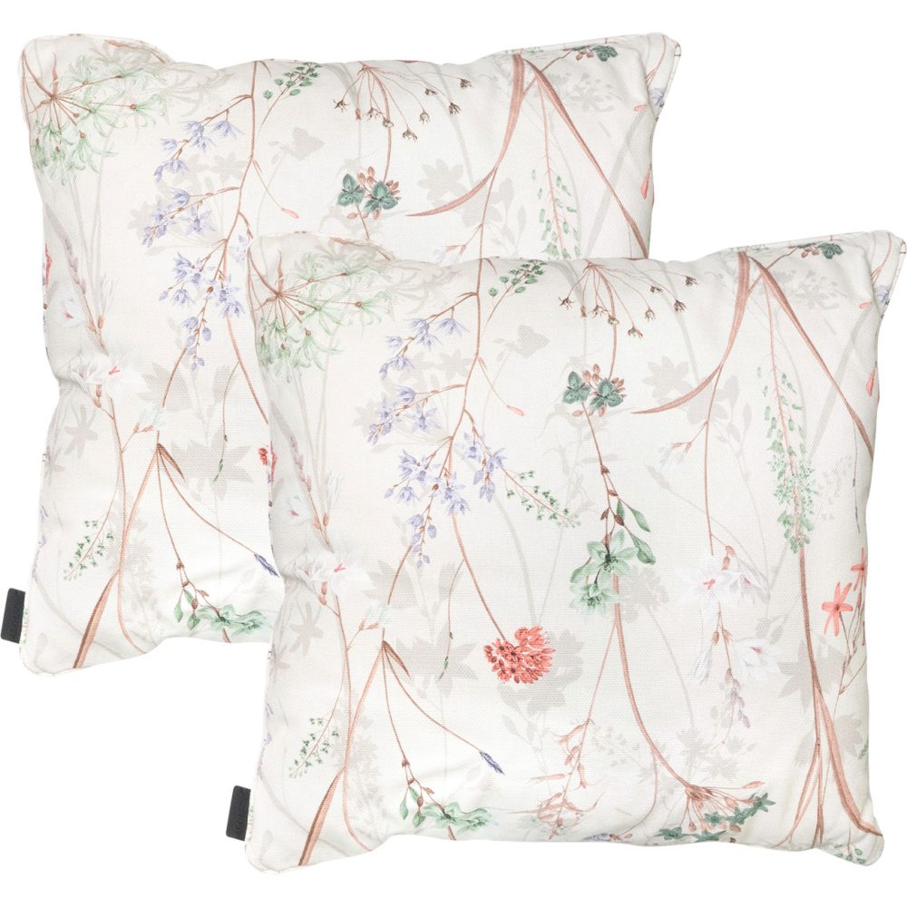 2er-Set Deko-Kissen Outdoor, Blumenmuster weiss, 50 x 50 x 10 cm