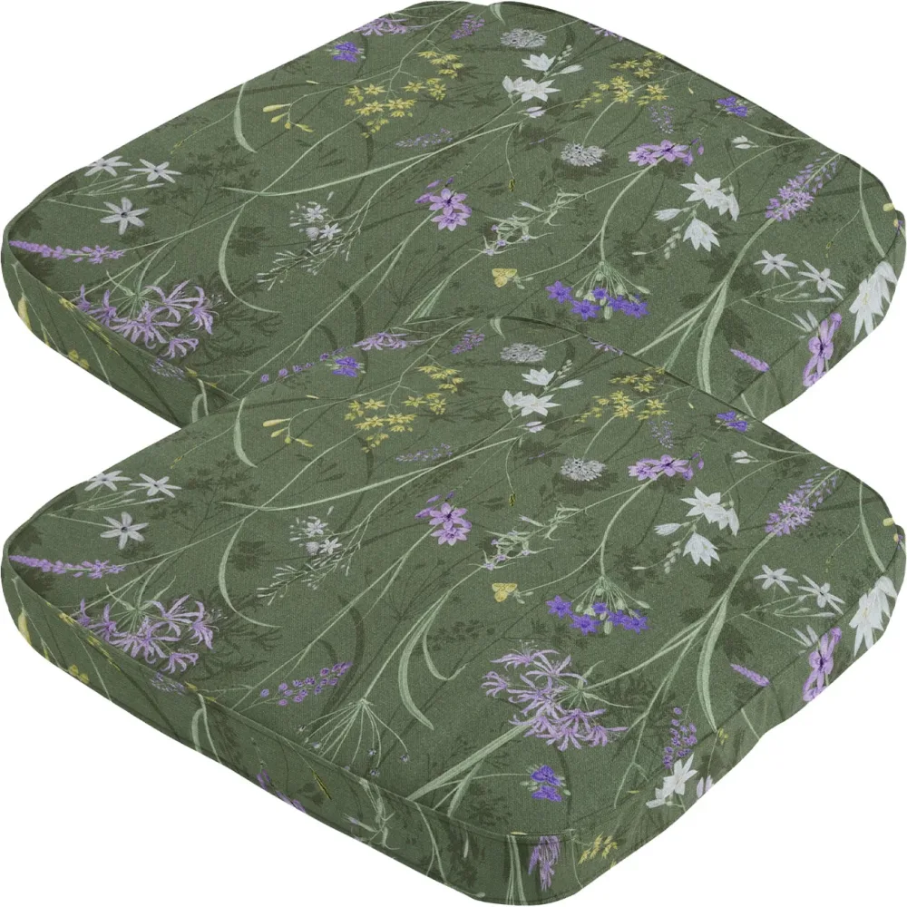 2er-Set Stuhlkissen Outdoor, Blumenmuster grün, 48 x 48 cm