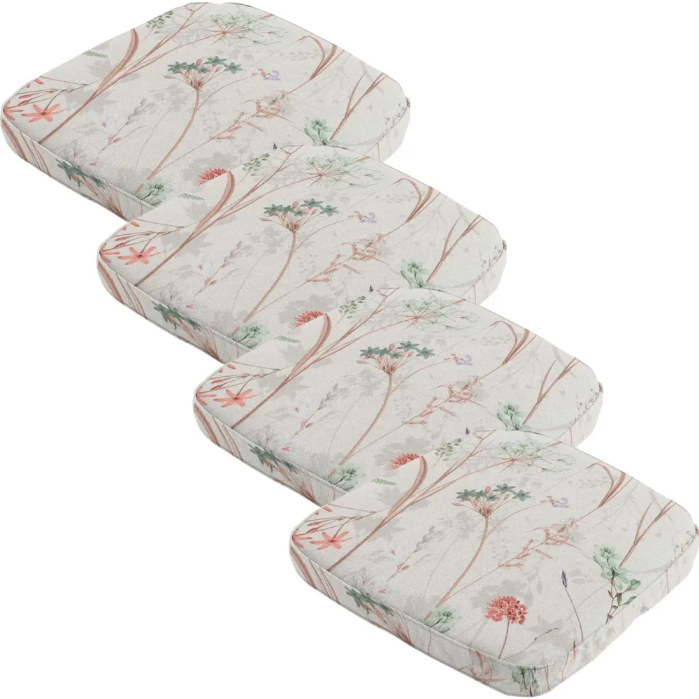 4er-Set Stuhlkissen Outdoor, Blumenmuster weiss, 48 x 48 cm