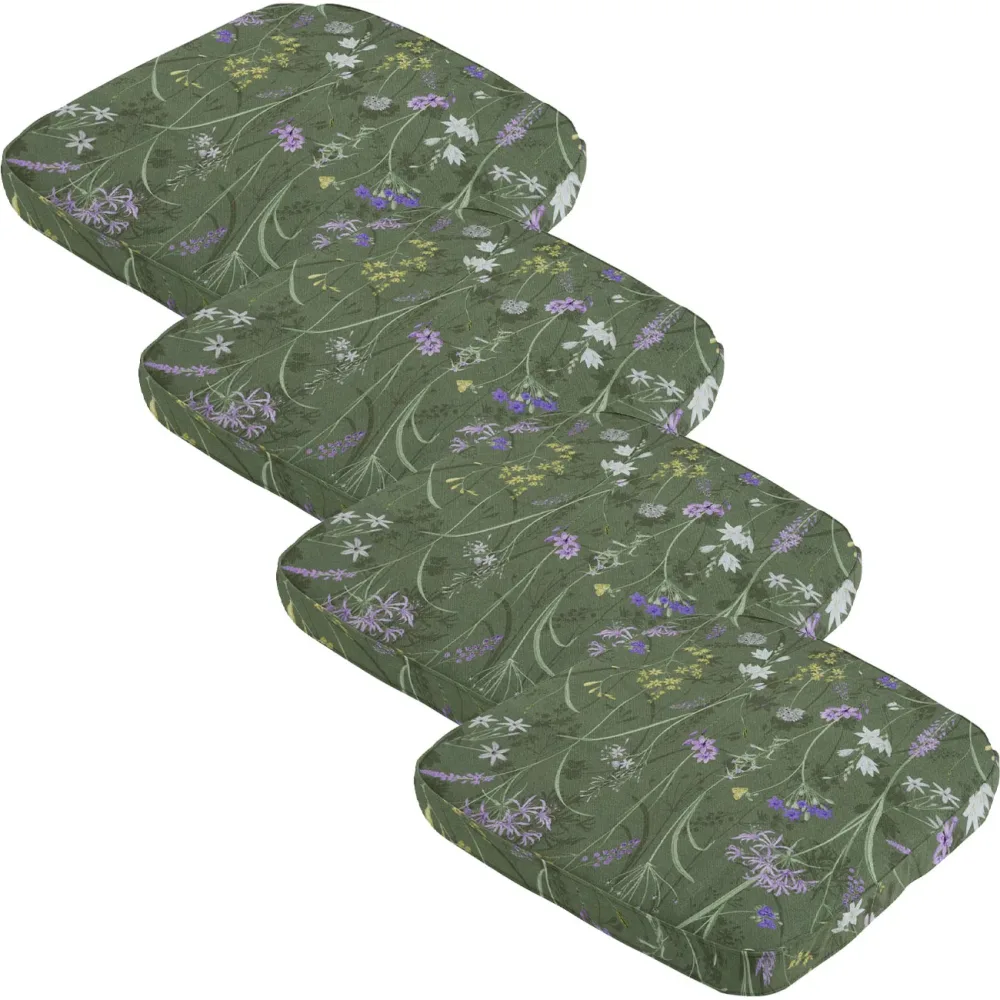 4er-Set Stuhlkissen Outdoor, Blumenmuster grün, 48 x 48 cm