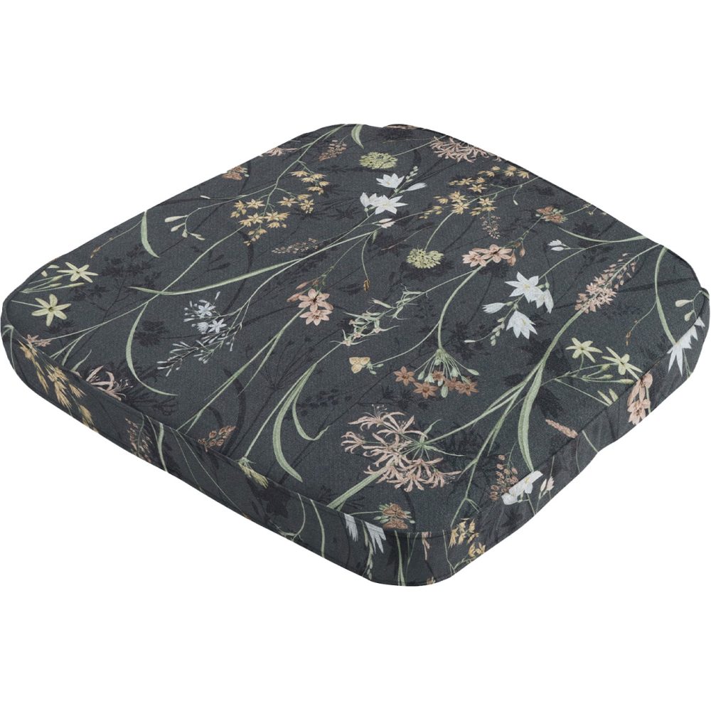 Stuhlkissen Outdoor, Blumenmuster anthrazit, 48 x 48 cm